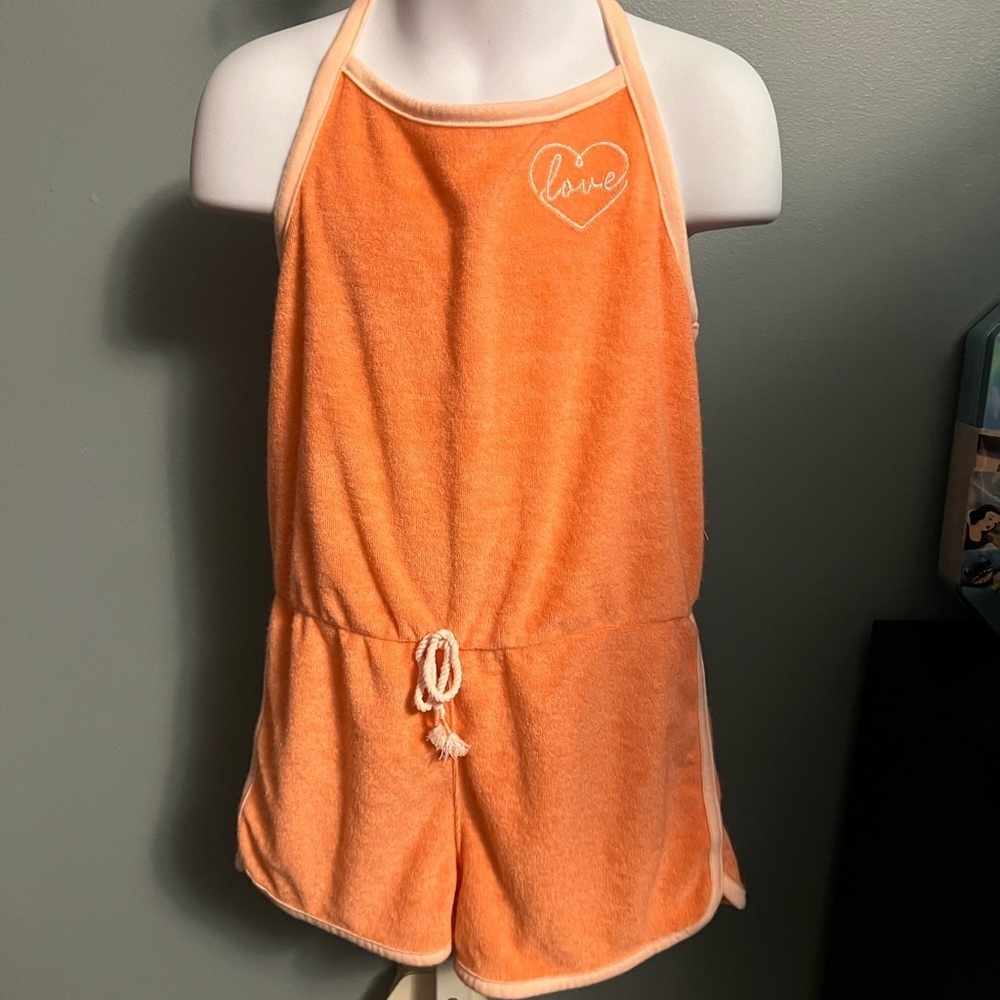 Epic Threads Girls Orange Terry Cloth One Piece Halter Short  Romper - Small NWT